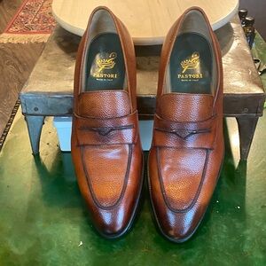 Men's Brown Pebbled Leather Penny Loafers